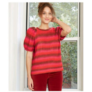 Women's Short Sleeve Crewneck Pullover Sweater Red XL Lightweight Top